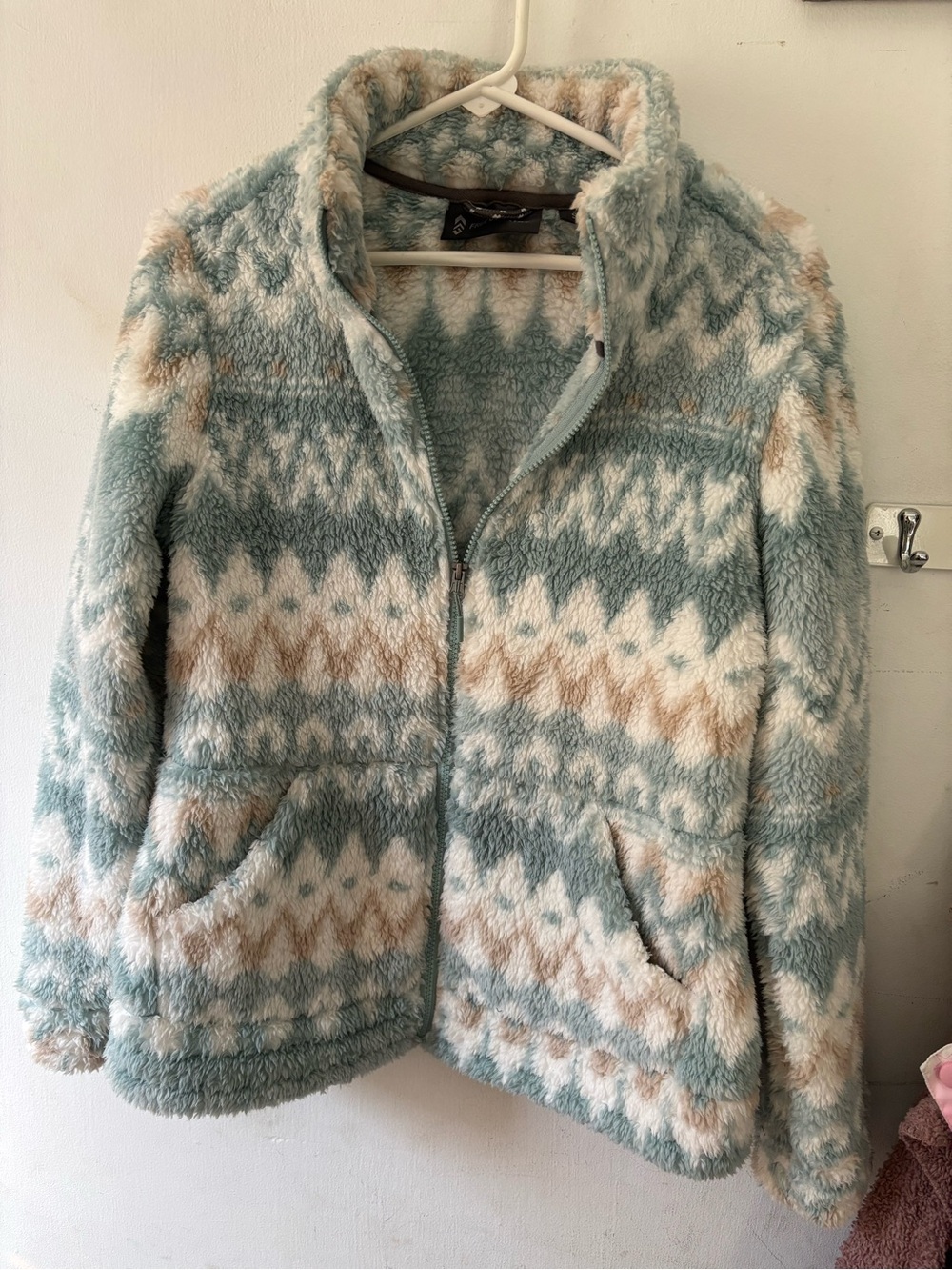 Free Country Women's Plush Zip-Up Jacket in Aqua & Cream